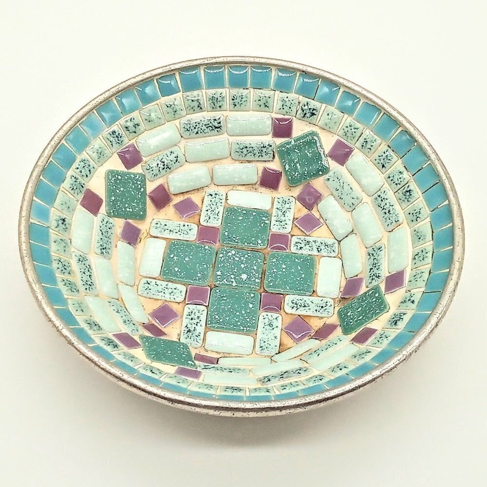Mosaic Aqua Purple Silver Bowl